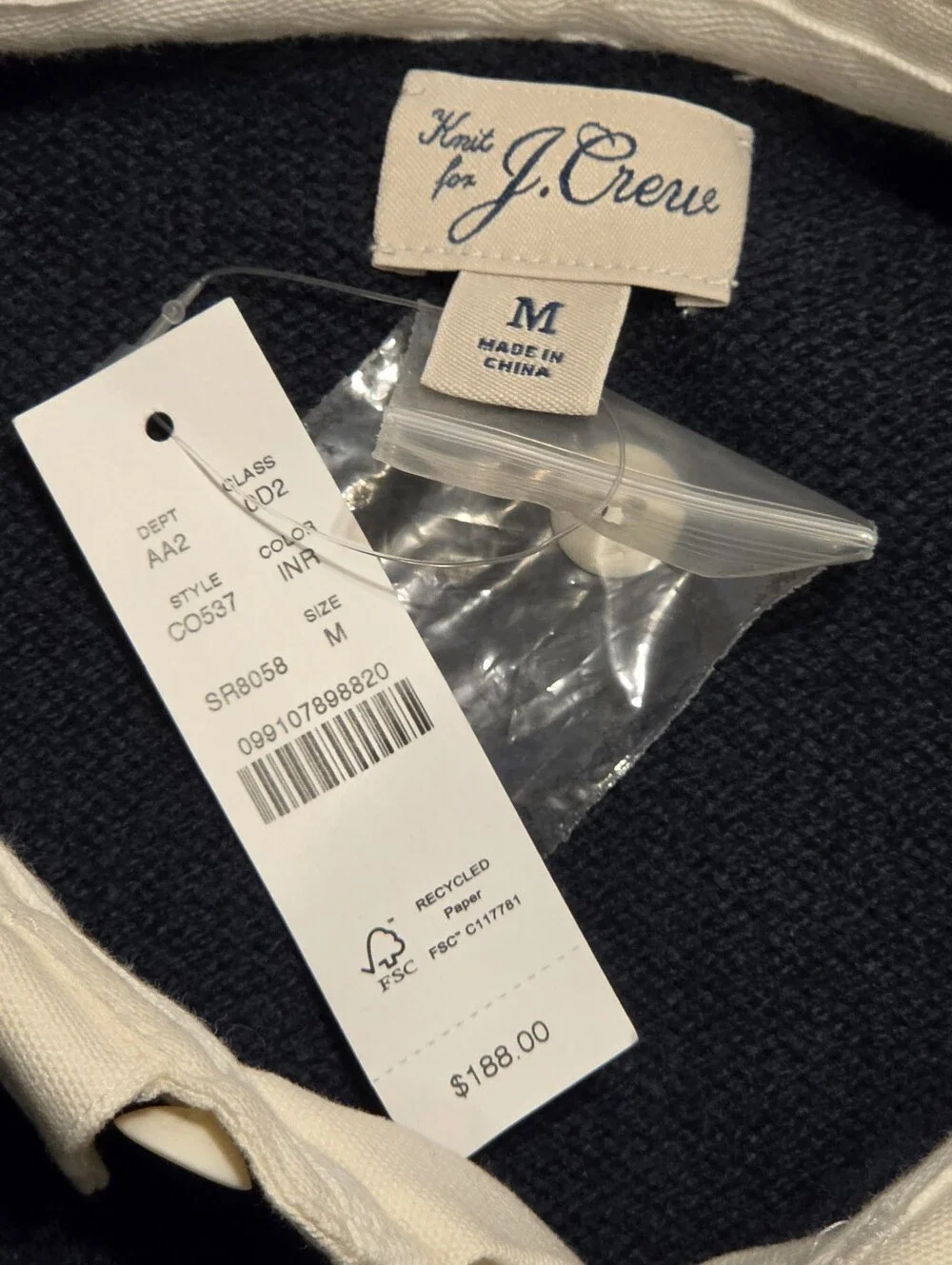 J. Crew Lambswool Rugby Sweater. Navy/Burgundy. Size M. NWT